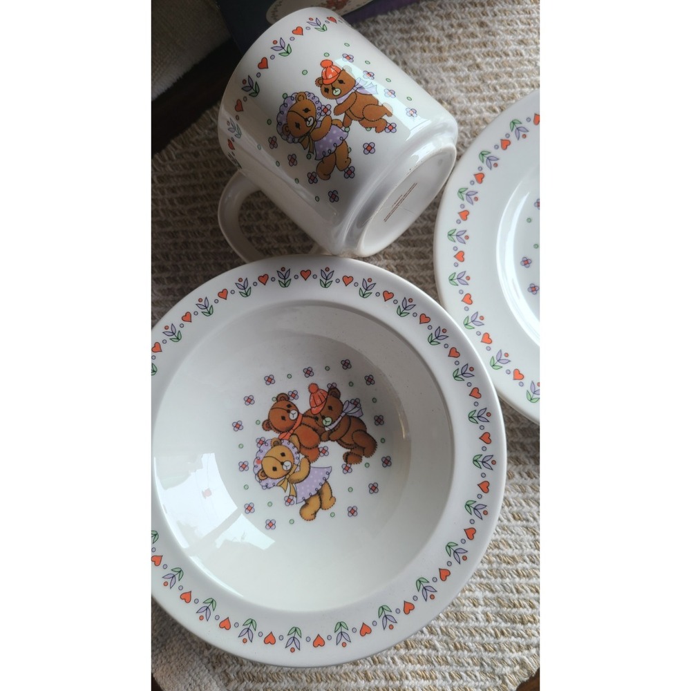 HanKook 3 Piece Ironstone Vintage Childrens Dish Set Kids plates dinner